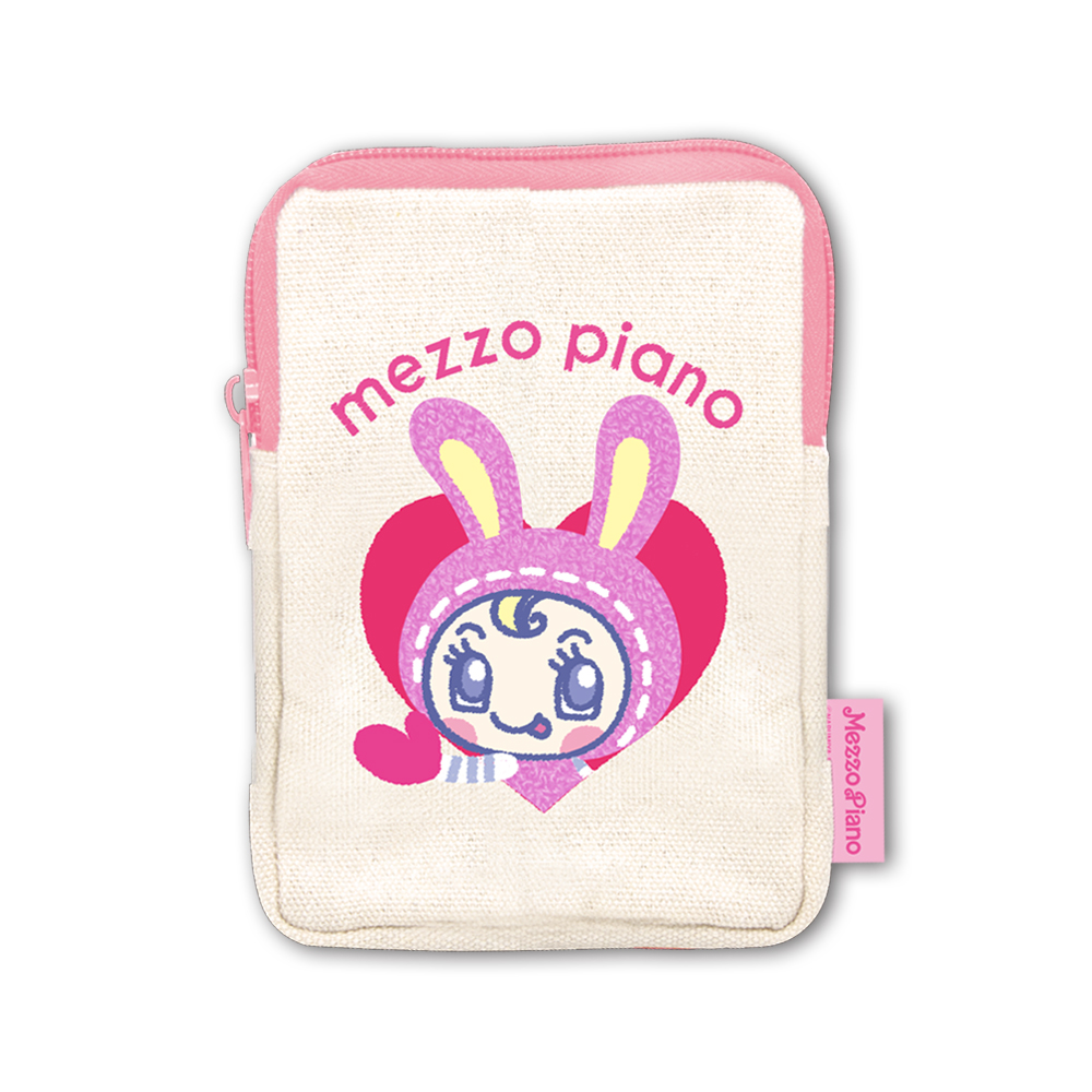 メゾピアノのベリエちゃんが刺繍されたピンクのポーチ